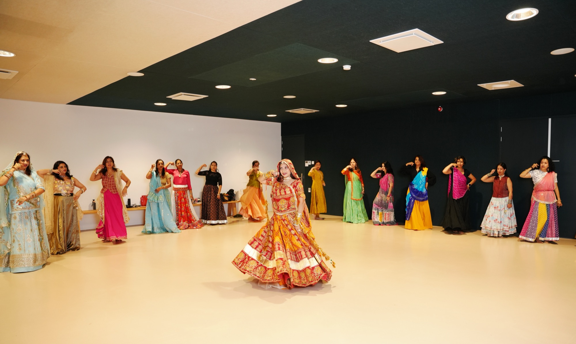 Women practising Ghoomar together at a Ghoomar gathering