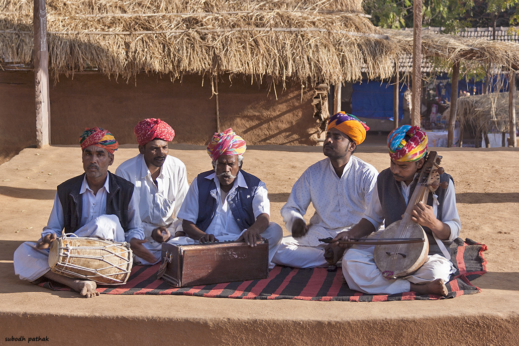 Manganiyar folk singers and musicians performing together in Rajasthan